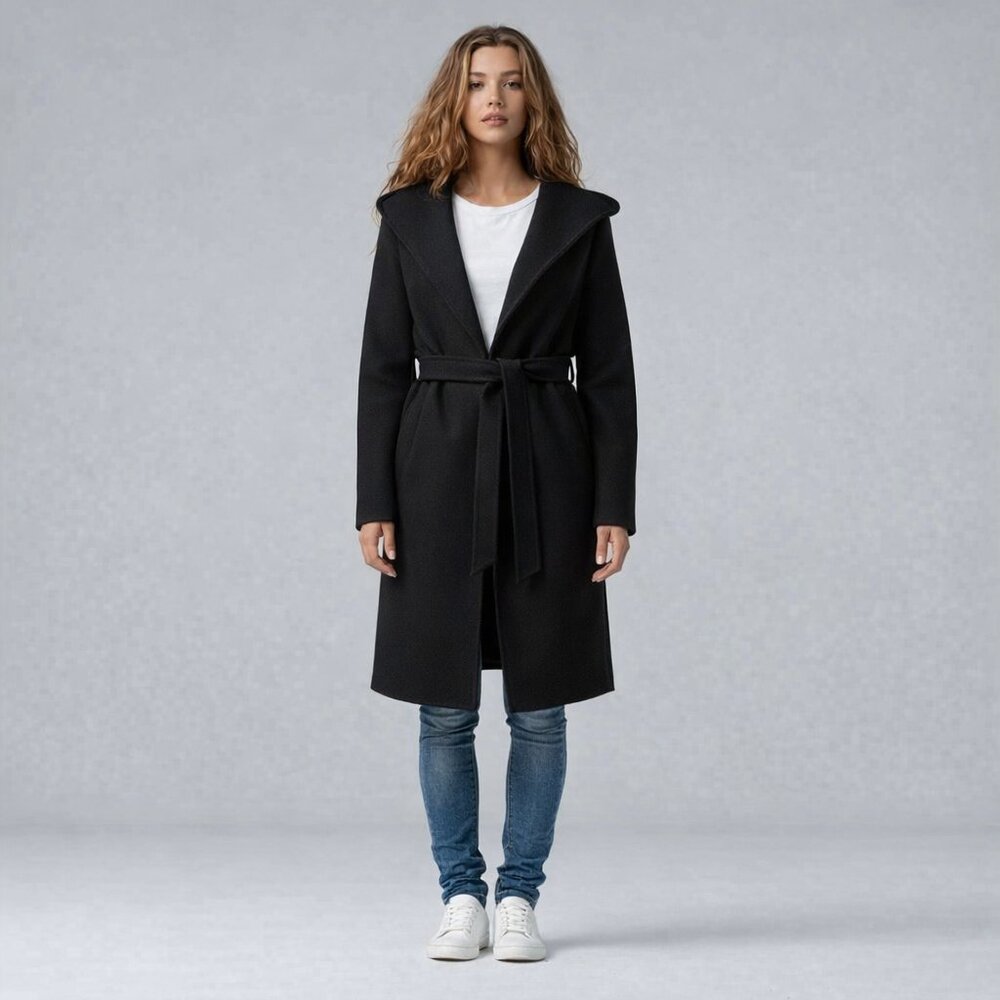 Loving Tree Black Tie Waist Coat with Hood, Size S, M, L NWT